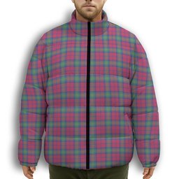 ScotsTee Shop Scottish Lindsay Ancient Premium Tartan Collar Down Jacket Winter White Duck Down Plaid