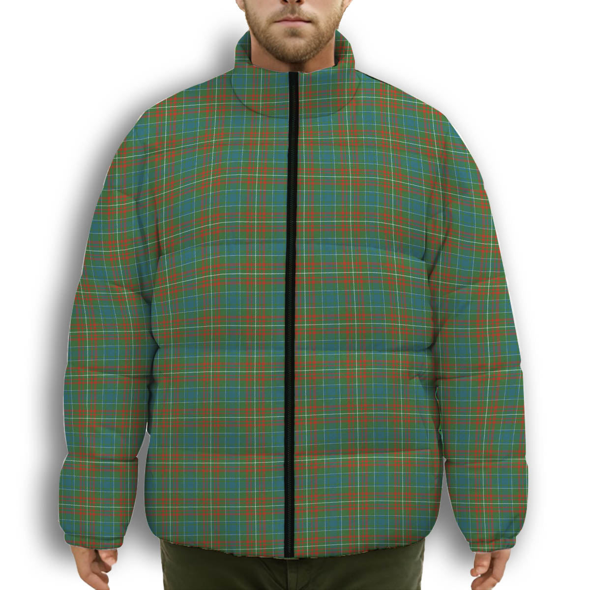 ScotsTee Shop Scottish McConnell Ancient Premium Tartan Collar Down Jacket Winter White Duck Down Plaid