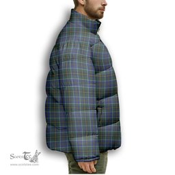 ScotsTee Shop Scottish MacInnes Modern Premium Tartan Collar Down Jacket Winter White Duck Down Plaid