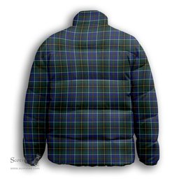 ScotsTee Shop Scottish MacInnes Modern Premium Tartan Collar Down Jacket Winter White Duck Down Plaid
