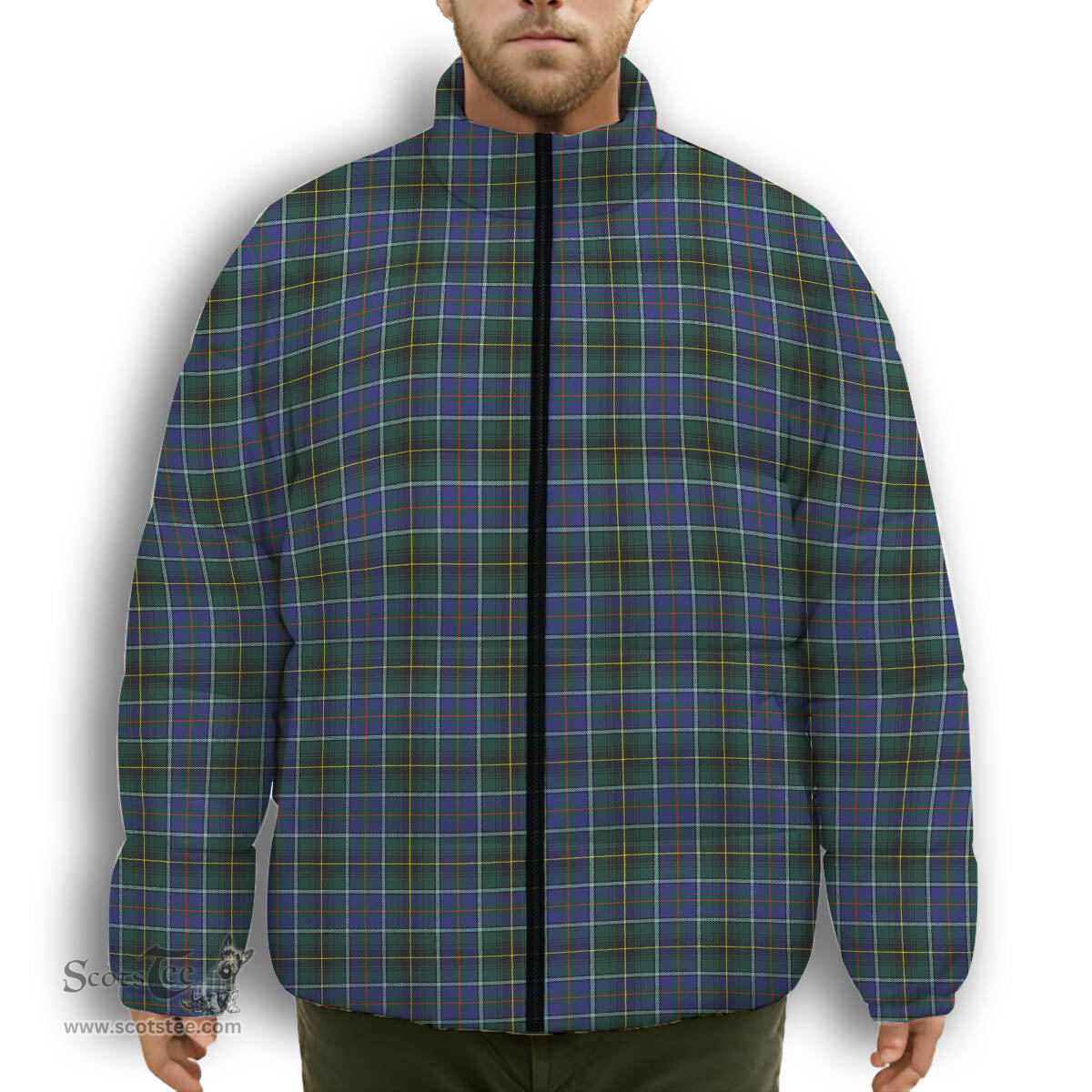 ScotsTee Shop Scottish MacInnes Modern Premium Tartan Collar Down Jacket Winter White Duck Down Plaid