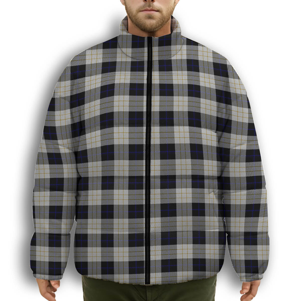 ScotsTee Shop Scottish Kennison Premium Tartan Collar Down Jacket Winter White Duck Down Plaid