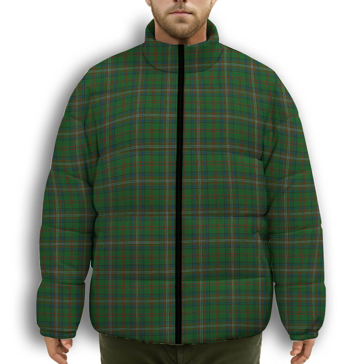 ScotsTee Shop Scottish MacClure Hunting Premium Tartan Collar Down Jacket Winter White Duck Down Plaid