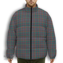 ScotsTee Shop Scottish Russell Old Modern Premium Tartan Collar Down Jacket Winter White Duck Down Plaid