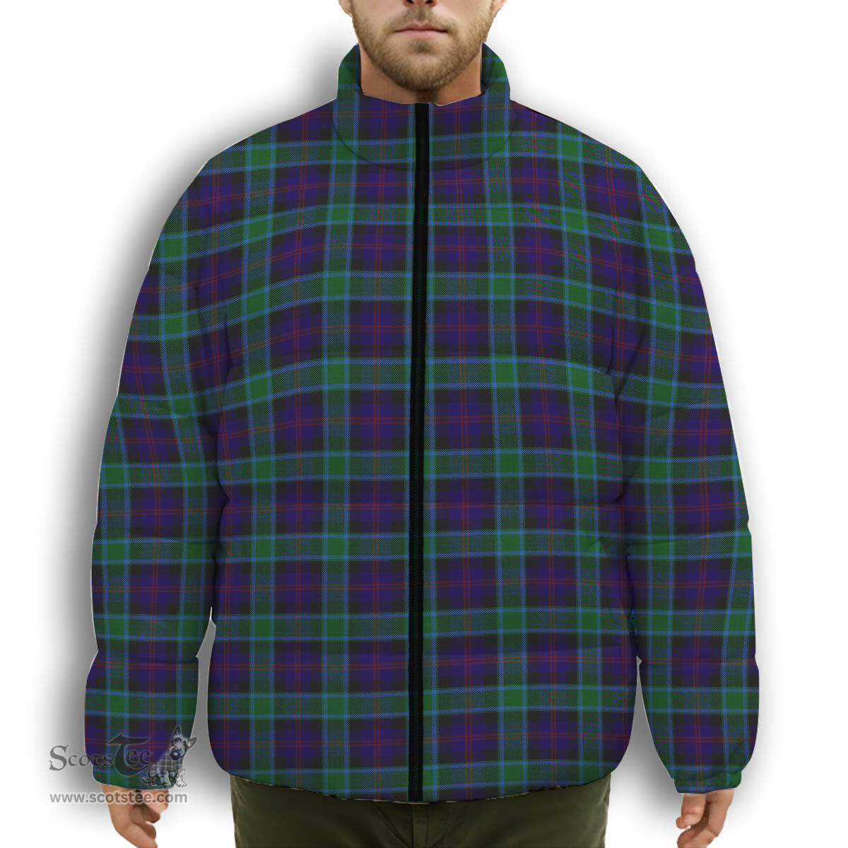 ScotsTee Shop Scottish MacTaggart Johnstons Premium Tartan Collar Down Jacket Winter White Duck Down Plaid