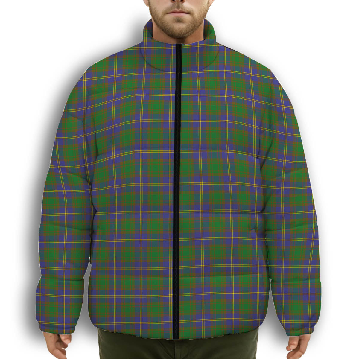 ScotsTee Shop Scottish Strange of Balkaskie SC Premium Tartan Collar Down Jacket Winter White Duck Down Plaid