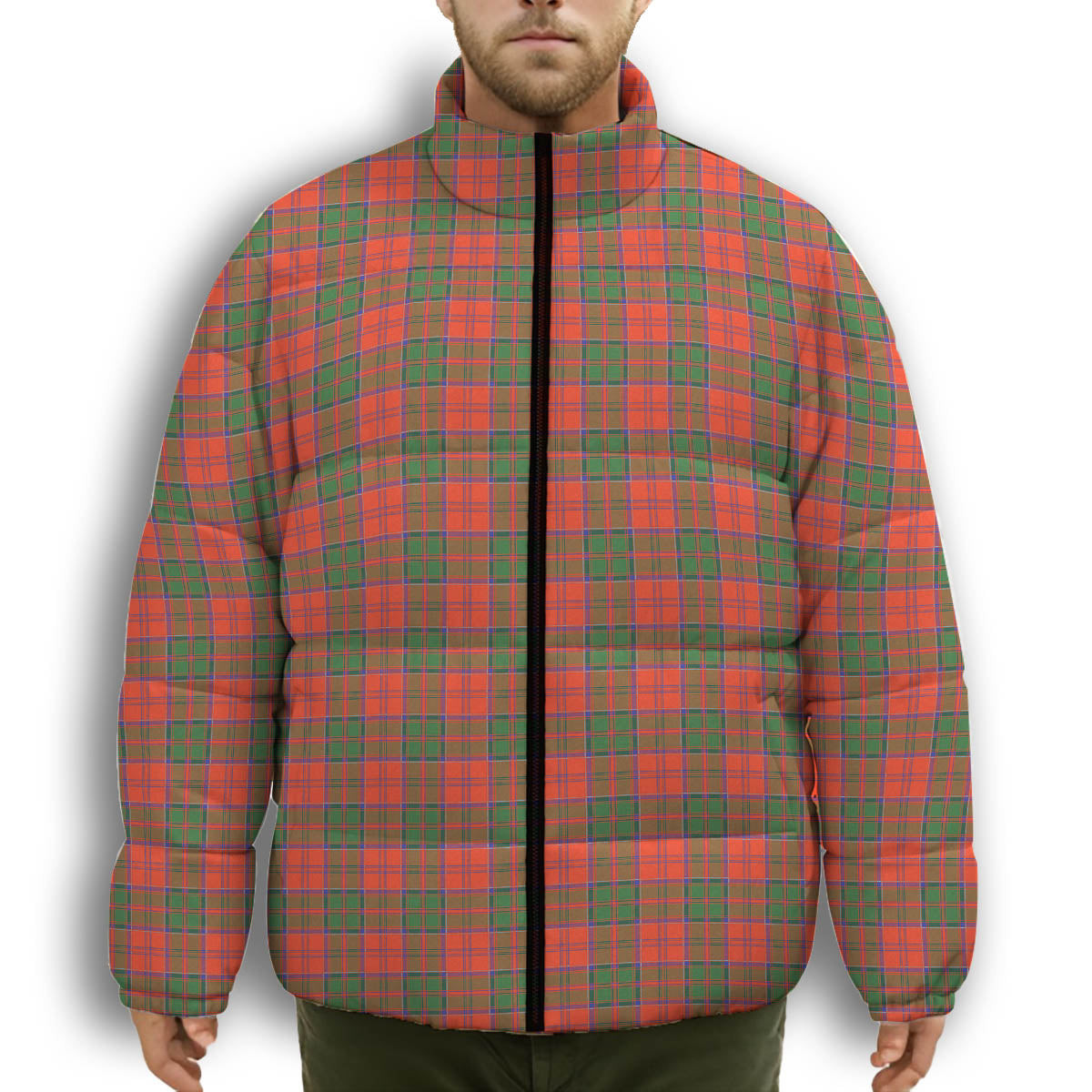 ScotsTee Shop Scottish Grant Ancient Premium Tartan Collar Down Jacket Winter White Duck Down Plaid