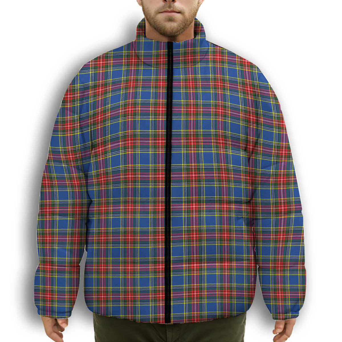 ScotsTee Shop Scottish MacBeth Modern SC Premium Tartan Collar Down Jacket Winter White Duck Down Plaid