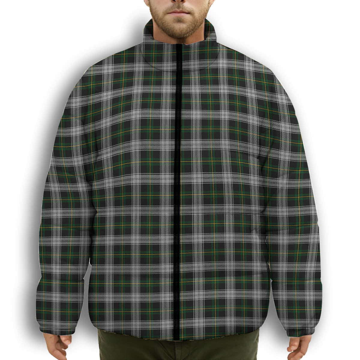 ScotsTee Shop Scottish Gordon Dress MacGregor-Hastie Premium Tartan Collar Down Jacket Winter White Duck Down Plaid