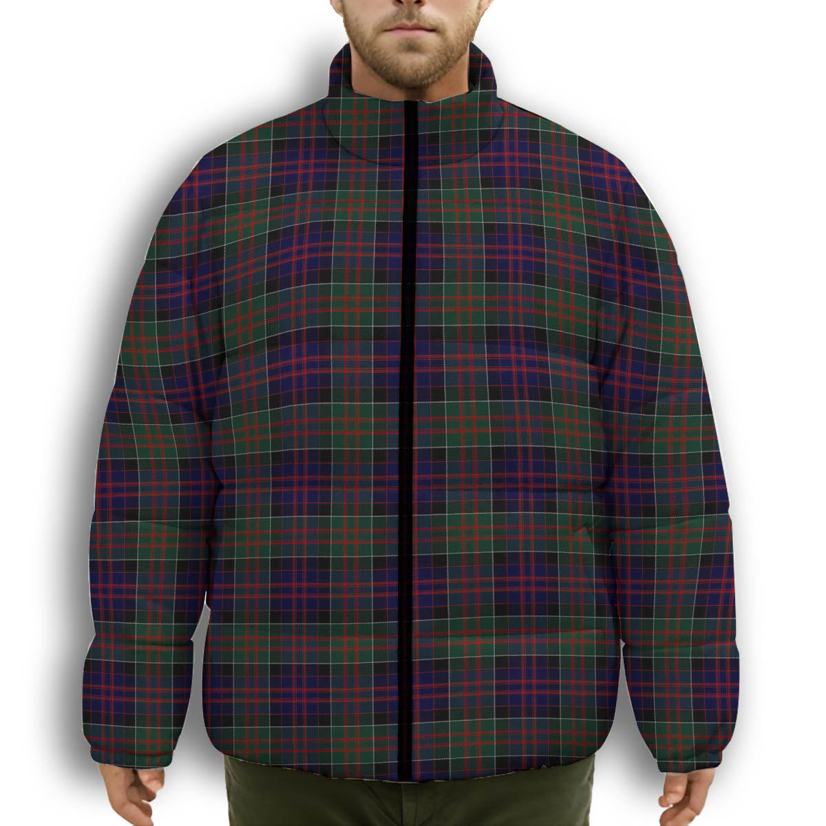 ScotsTee Shop Scottish MacDonald of Clan Ranald Premium Tartan Collar Down Jacket Winter White Duck Down Plaid