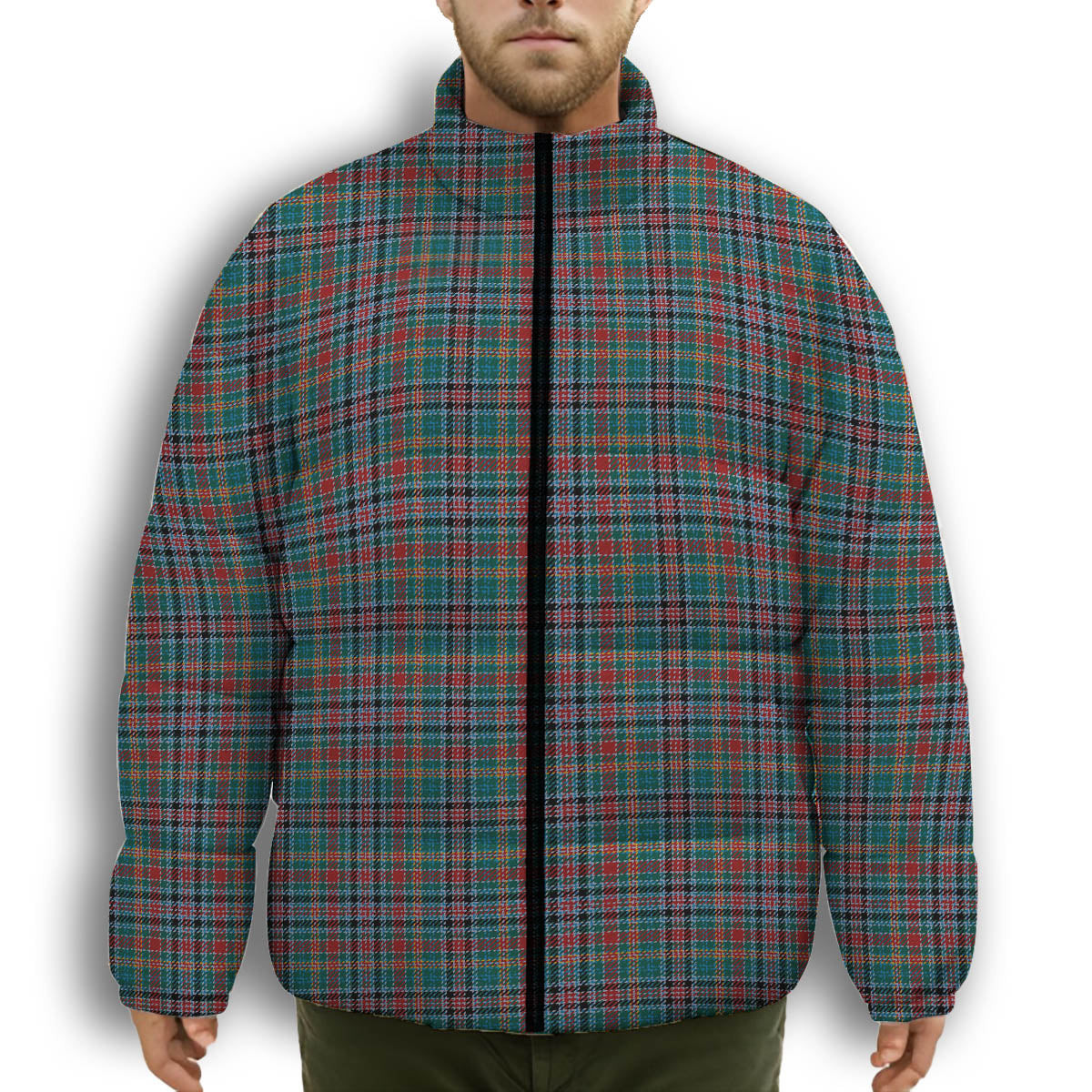 ScotsTee Shop Scottish Hunter Old Modern Premium Tartan Collar Down Jacket Winter White Duck Down Plaid