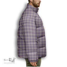 ScotsTee Shop Scottish Harris Lilac Premium Tartan Collar Down Jacket Winter White Duck Down Plaid