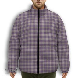 ScotsTee Shop Scottish Harris Lilac Premium Tartan Collar Down Jacket Winter White Duck Down Plaid