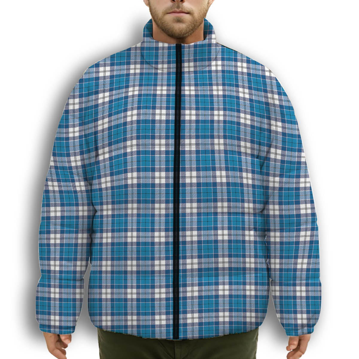 ScotsTee Shop Scottish Roberton Premium Tartan Collar Down Jacket Winter White Duck Down Plaid