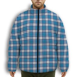 ScotsTee Shop Scottish Roberton Premium Tartan Collar Down Jacket Winter White Duck Down Plaid