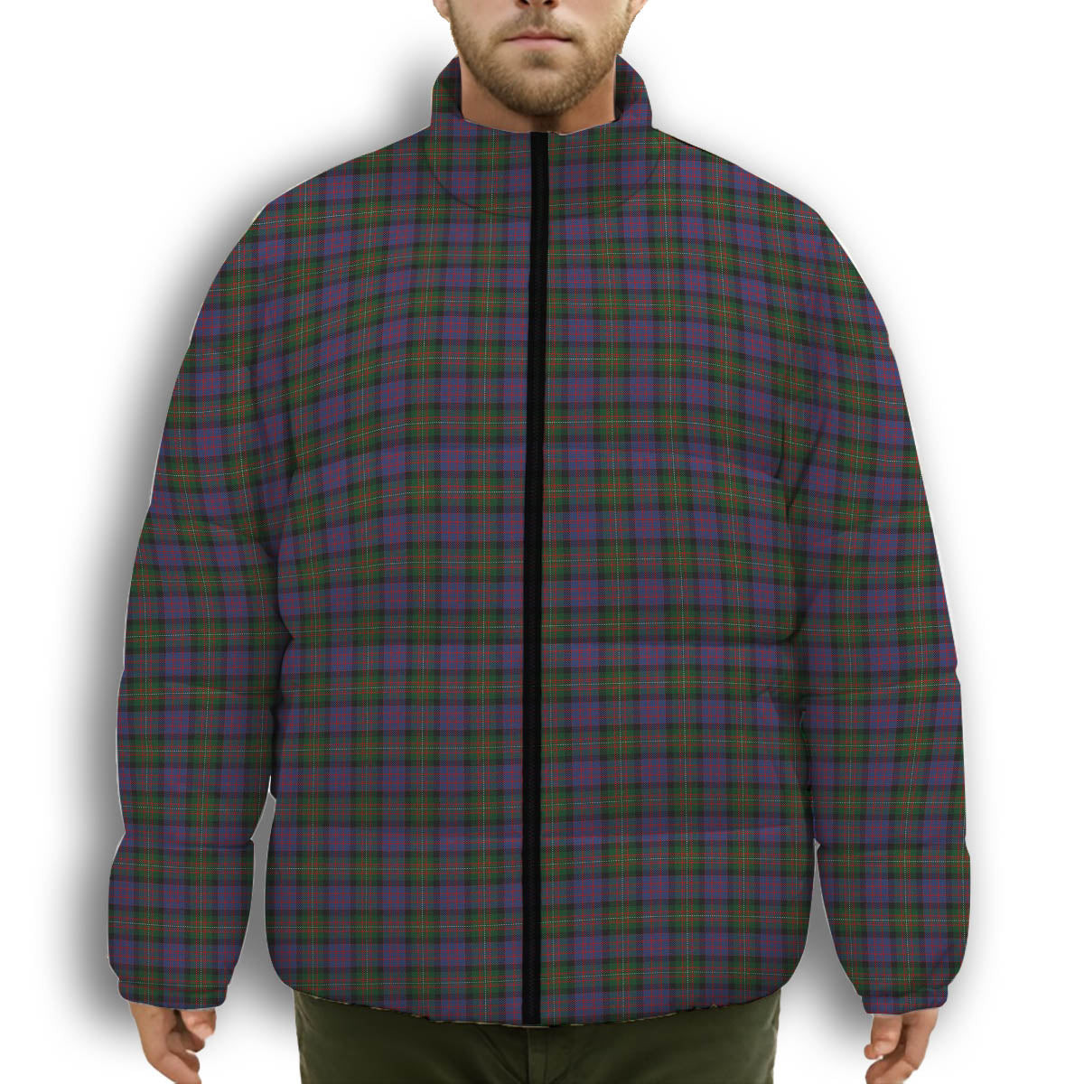 ScotsTee Shop Scottish MacDonell of Glengarry Premium Tartan Collar Down Jacket Winter White Duck Down Plaid