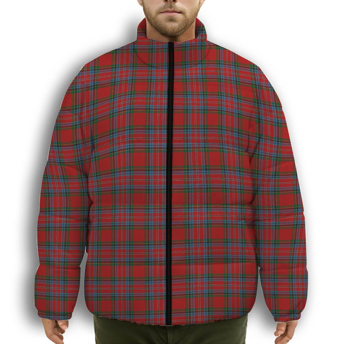 ScotsTee Shop Scottish MacKintosh or MacPherson Premium Tartan Collar Down Jacket Winter White Duck Down Plaid
