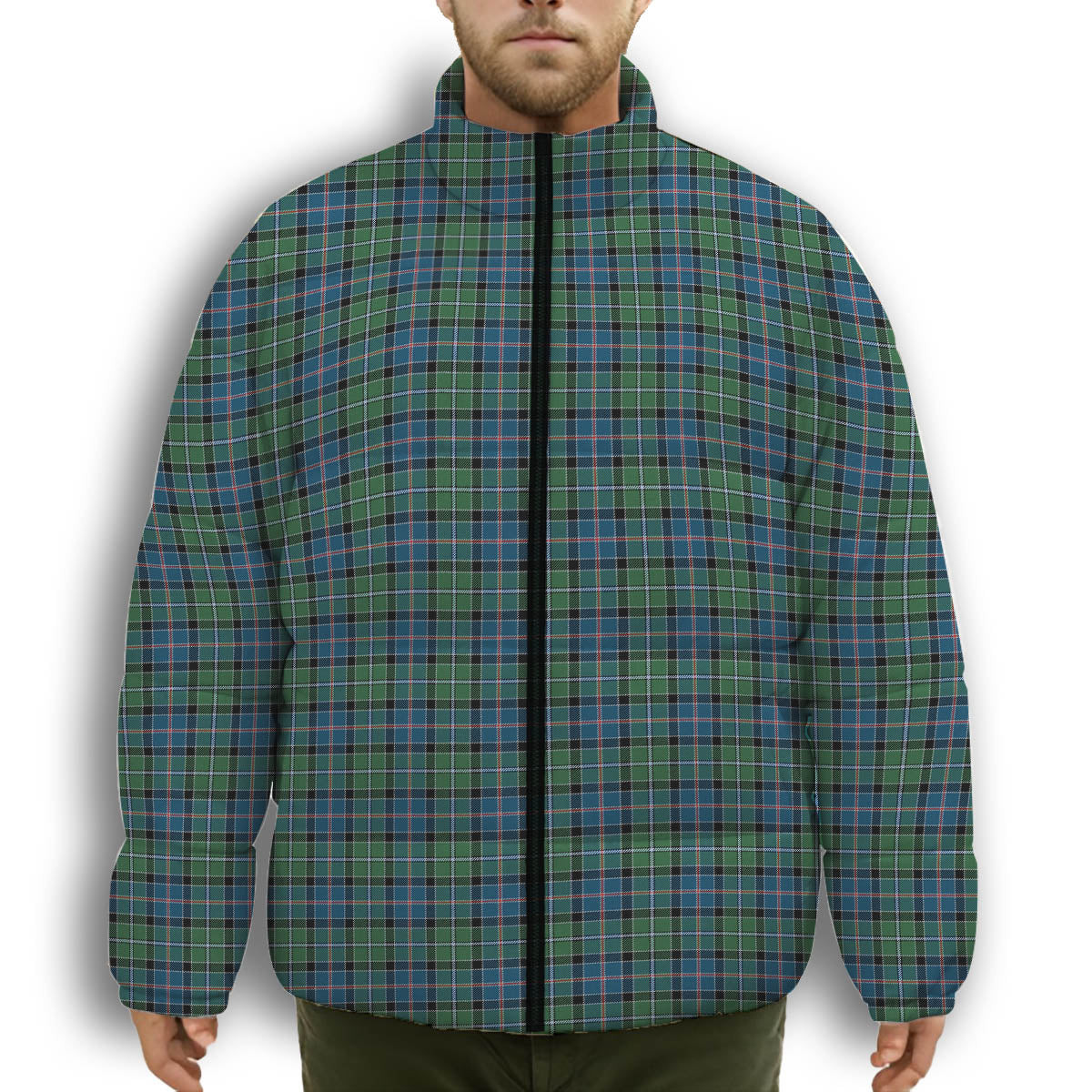 ScotsTee Shop Scottish Stirling Modern Premium Tartan Collar Down Jacket Winter White Duck Down Plaid