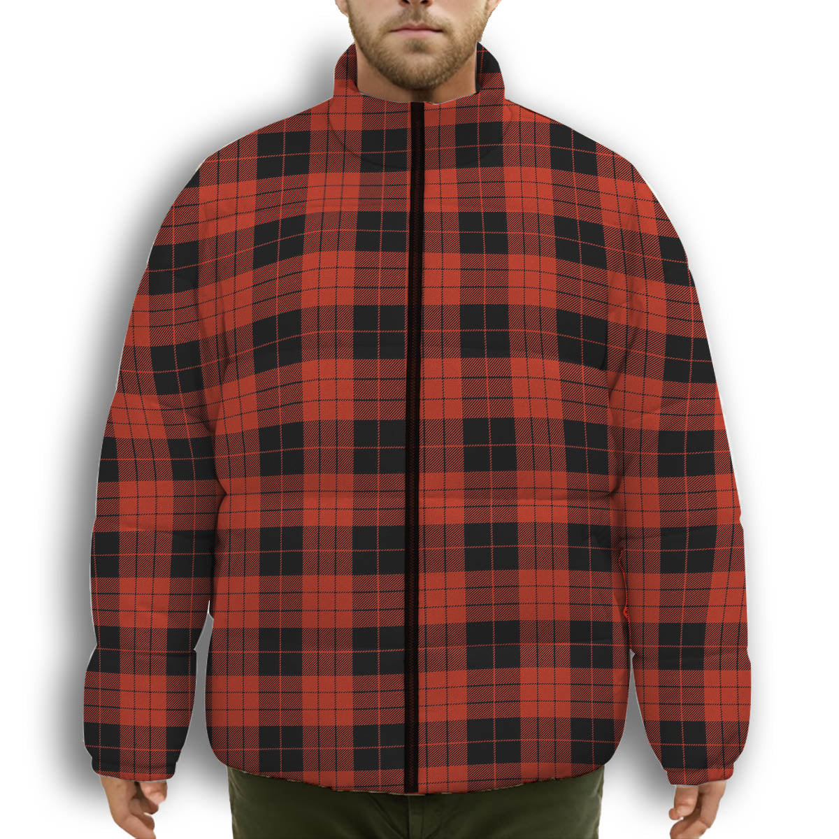 ScotsTee Shop Scottish MacLeod Black and Red Ancient Premium Tartan Collar Down Jacket Winter White Duck Down Plaid