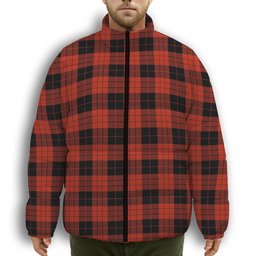 ScotsTee Shop Scottish MacLeod Black and Red Ancient Premium Tartan Collar Down Jacket Winter White Duck Down Plaid