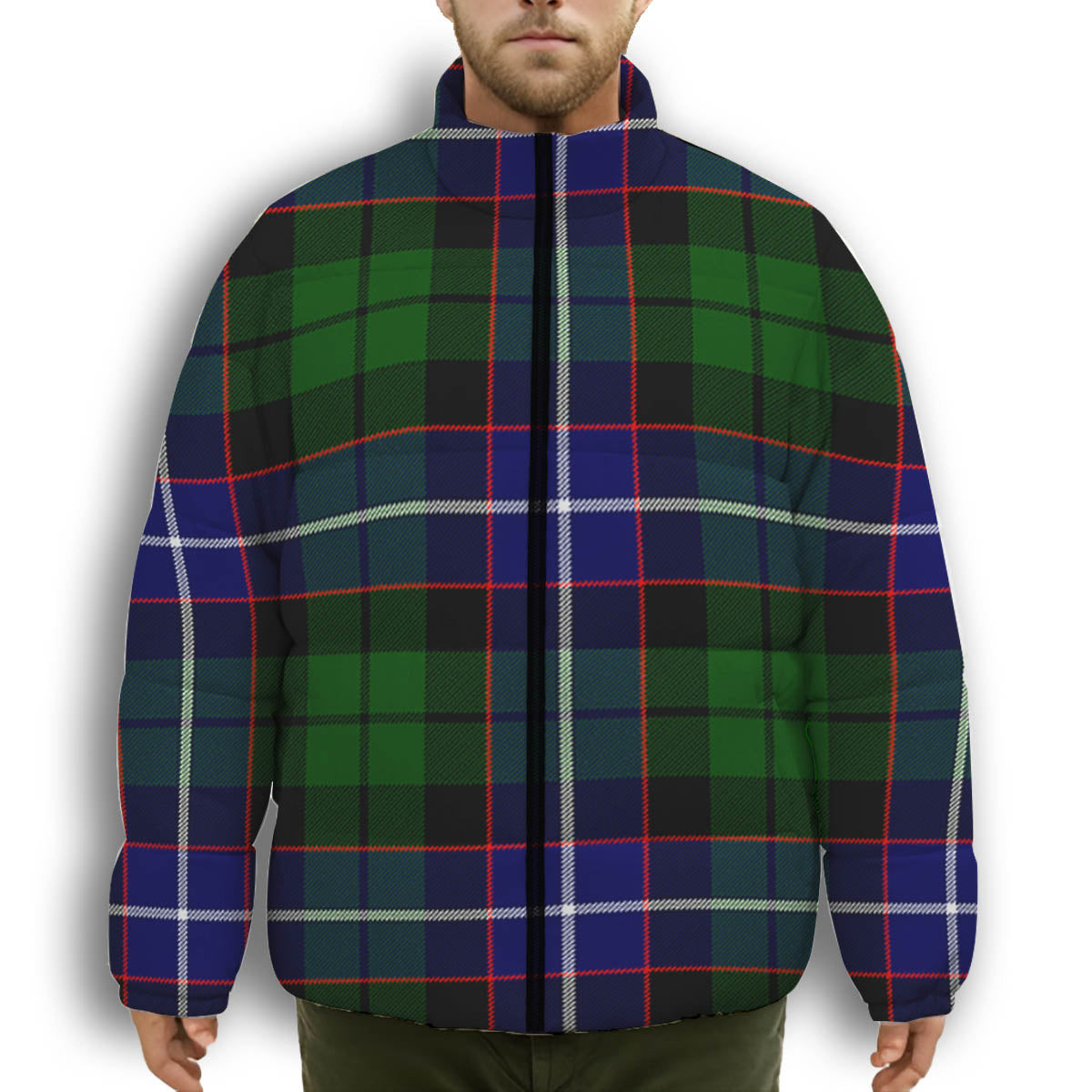 ScotsTee Shop Scottish Russell SC Premium Tartan Collar Down Jacket Winter White Duck Down Plaid