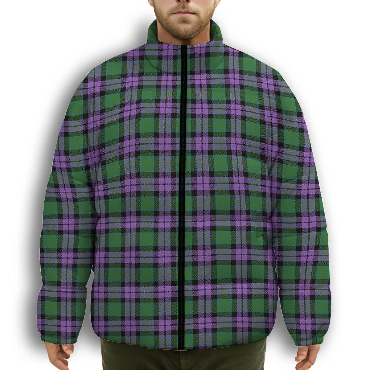 ScotsTee Shop Scottish MacArthur of Milton Ancient Premium Tartan Collar Down Jacket Winter White Duck Down Plaid
