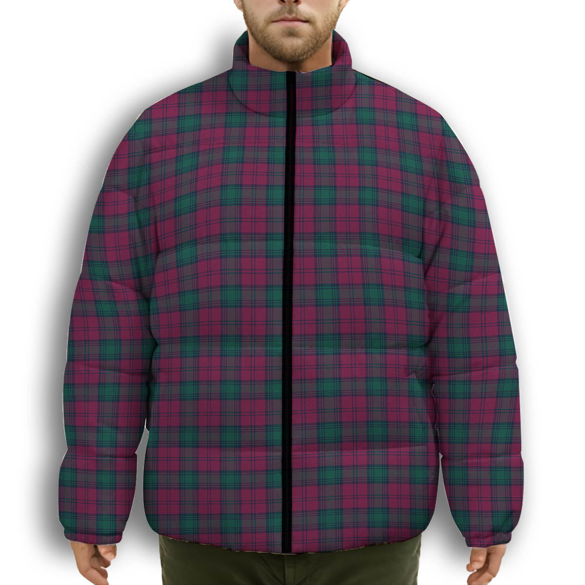 ScotsTee Shop Scottish Lindsay #2 Modern Clan Premium Tartan Collar Down Jacket Winter White Duck Down Plaid
