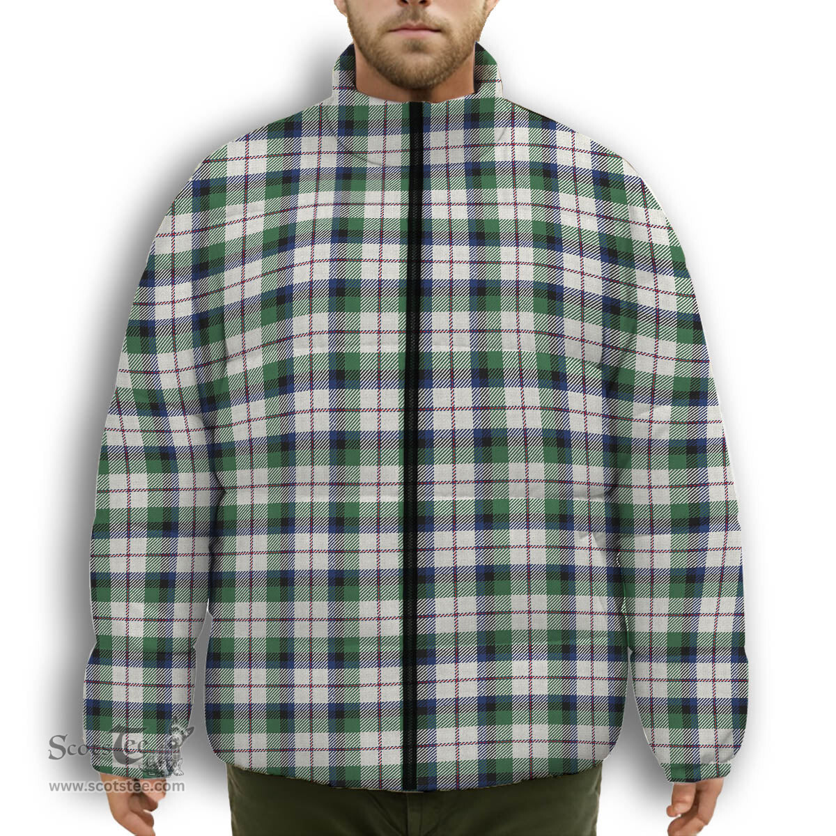 ScotsTee Shop Scottish McNaughton Dress Modern Premium Tartan Collar Down Jacket Winter White Duck Down Plaid