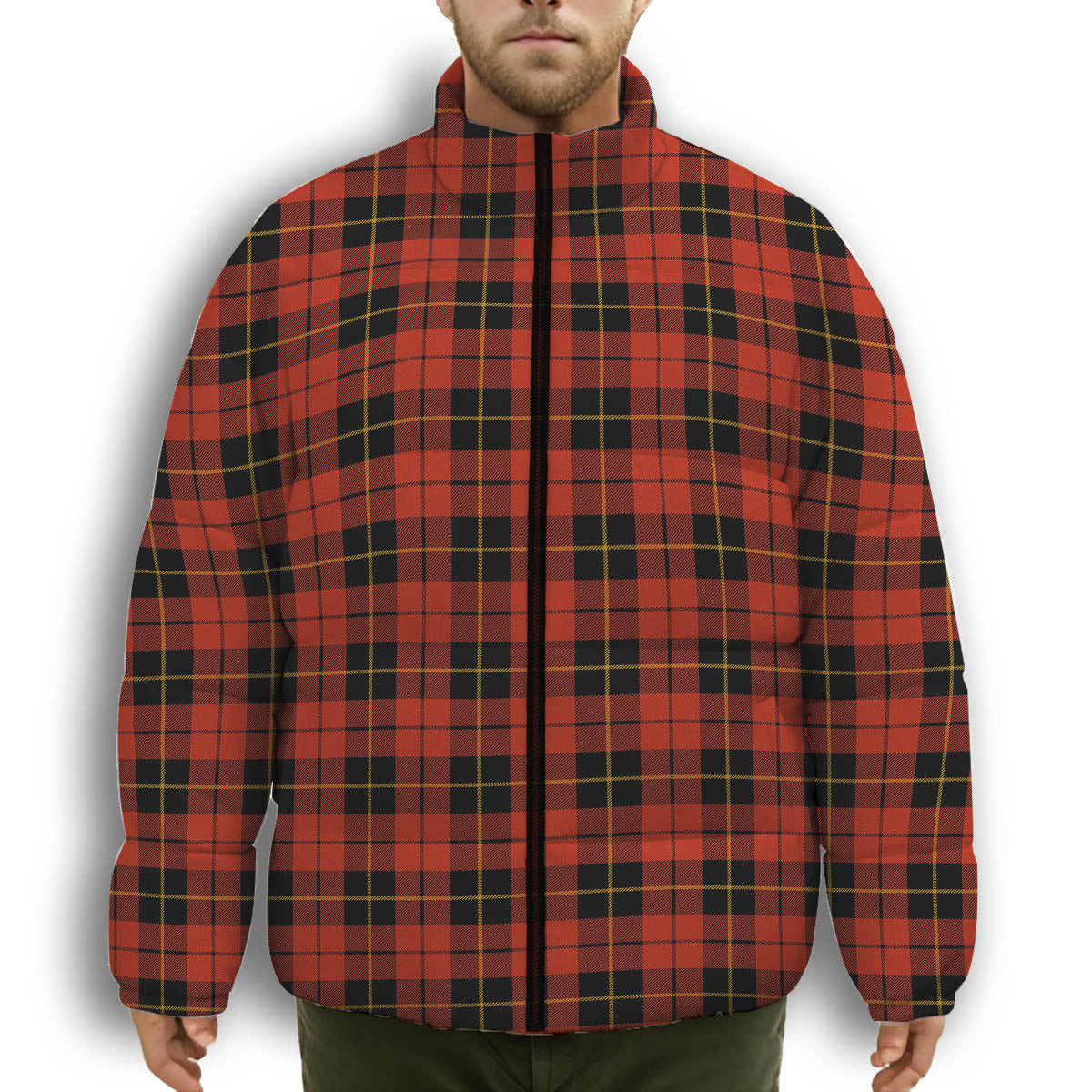 ScotsTee Shop Scottish Wallace Ancient Premium Tartan Collar Down Jacket Winter White Duck Down Plaid