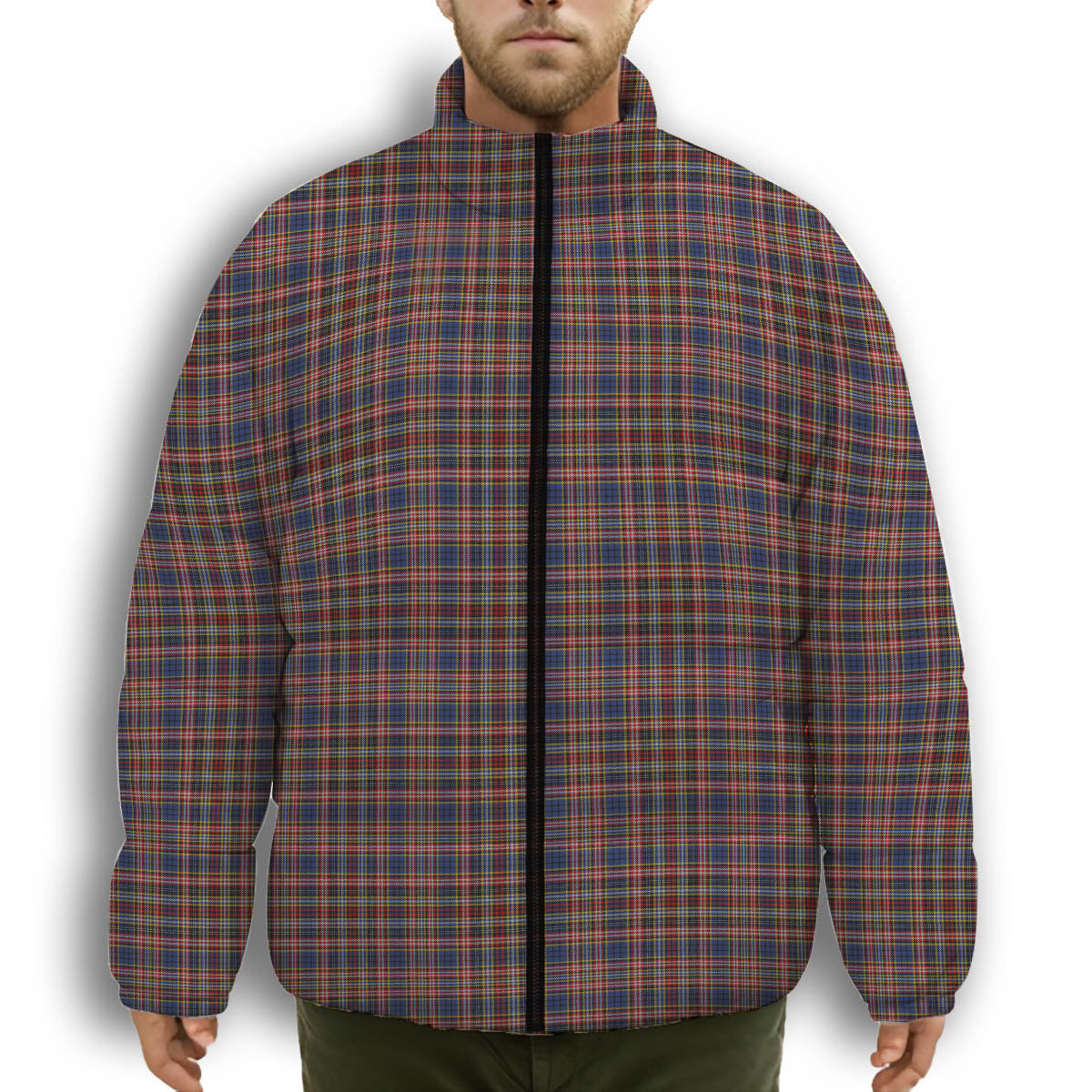 ScotsTee Shop Scottish Ogilvy or Drummond of Strathallen Premium Tartan Collar Down Jacket Winter White Duck Down Plaid