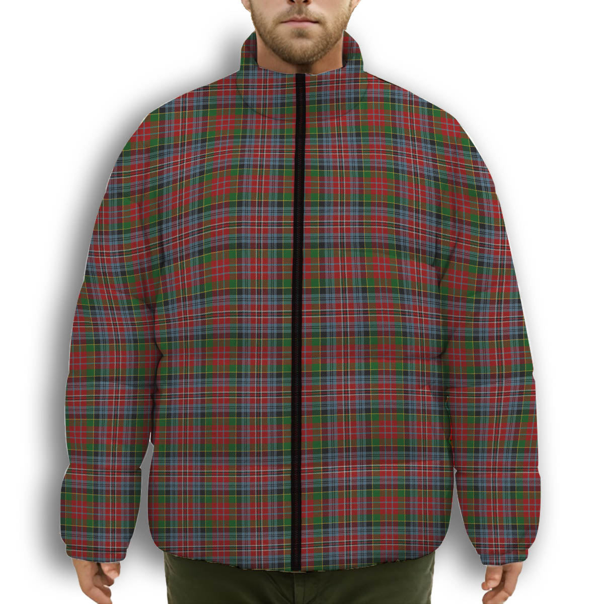 ScotsTee Shop Scottish MacPherson 5 Premium Tartan Collar Down Jacket Winter White Duck Down Plaid