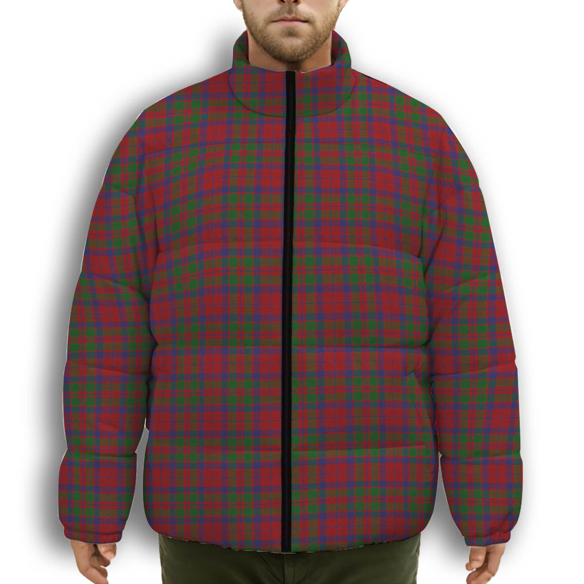 ScotsTee Shop Scottish MacFadyan MacGregor Hastie Premium Tartan Collar Down Jacket Winter White Duck Down Plaid