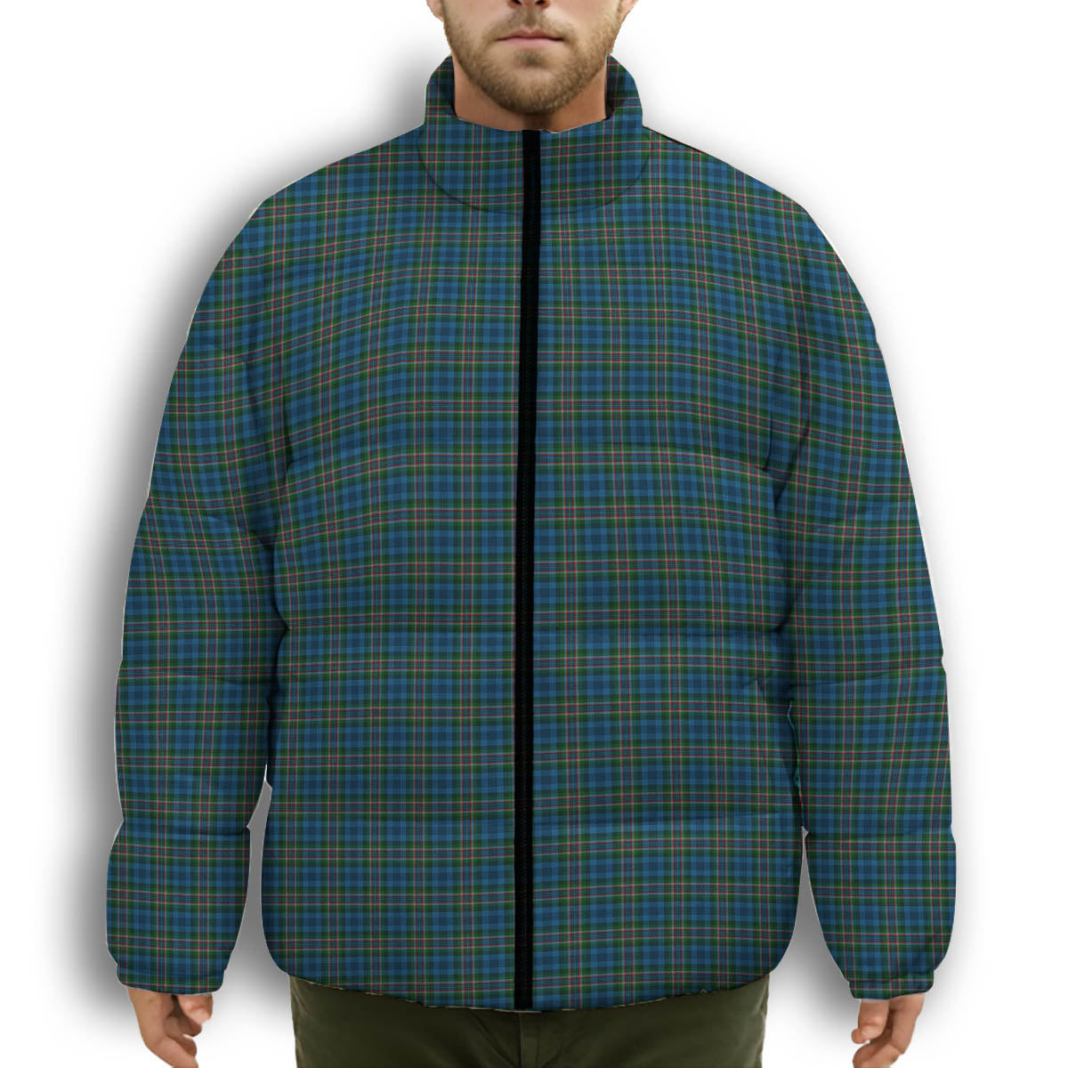 ScotsTee Shop Scottish Hardy Ben Premium Tartan Collar Down Jacket Winter White Duck Down Plaid