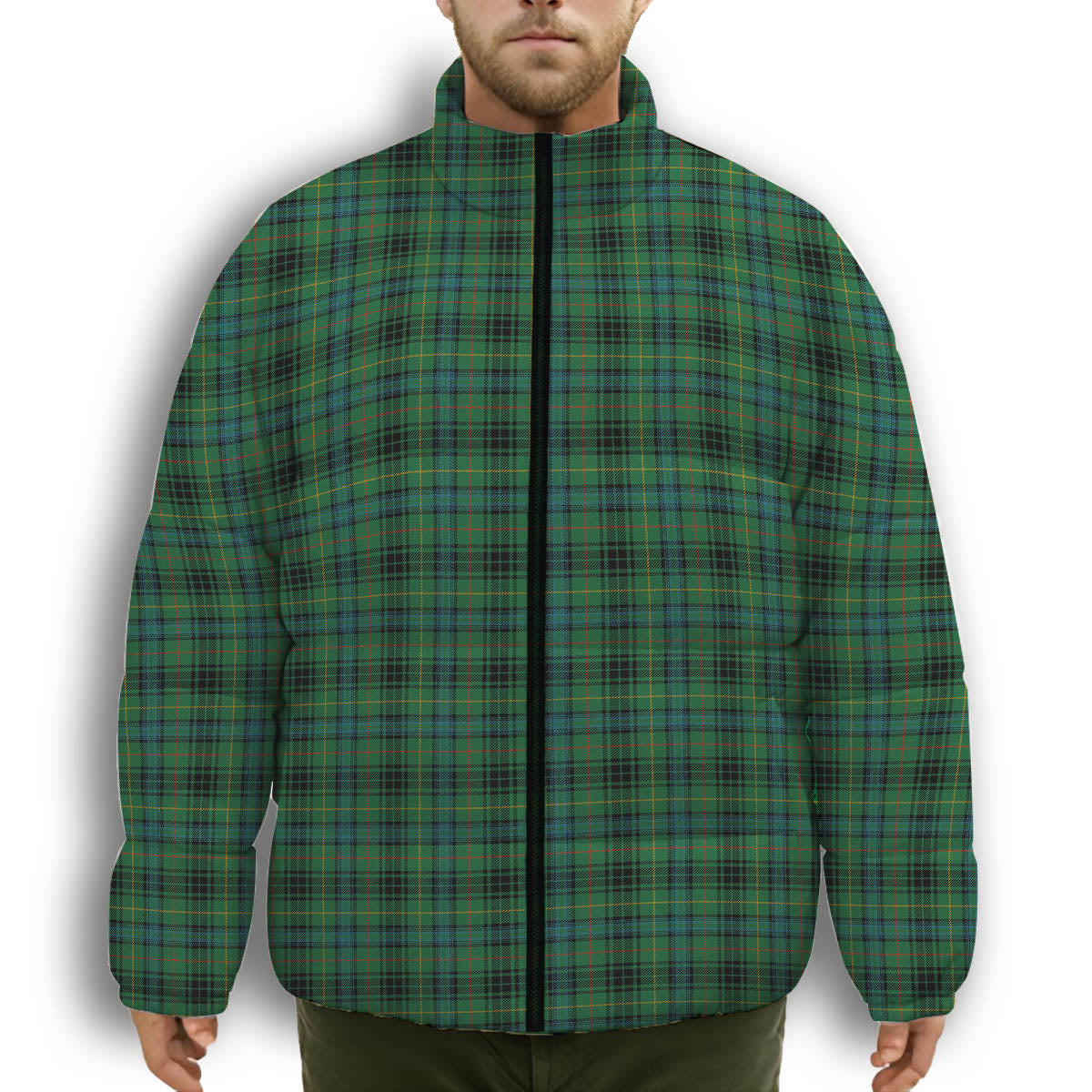 ScotsTee Shop Scottish Stewart Hunting Ancient Premium Tartan Collar Down Jacket Winter White Duck Down Plaid