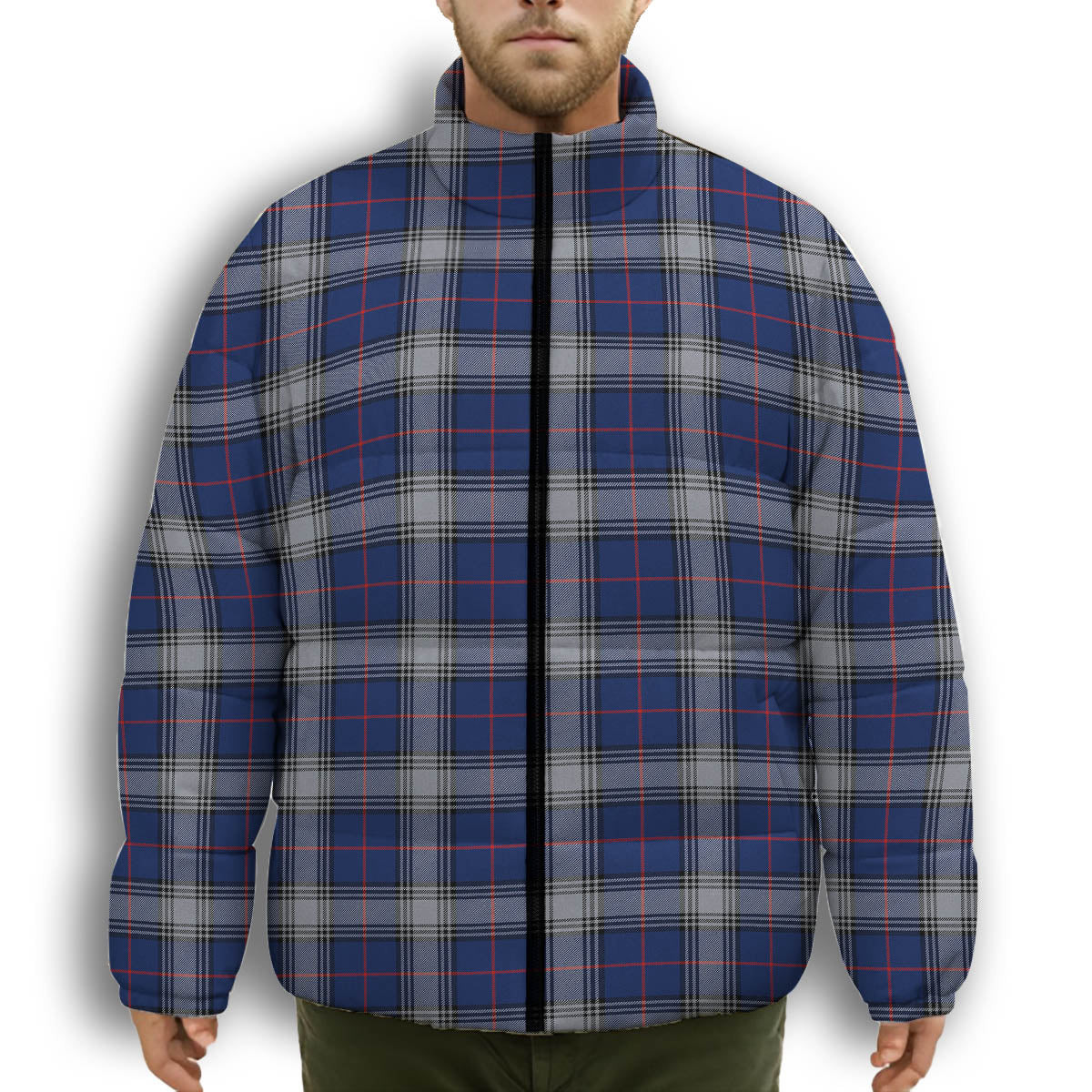 ScotsTee Shop Scottish Kinnaird Modern Premium Tartan Collar Down Jacket Winter White Duck Down Plaid