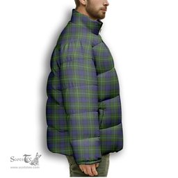 ScotsTee Shop Scottish Mulcahy Premium Tartan Collar Down Jacket Winter White Duck Down Plaid