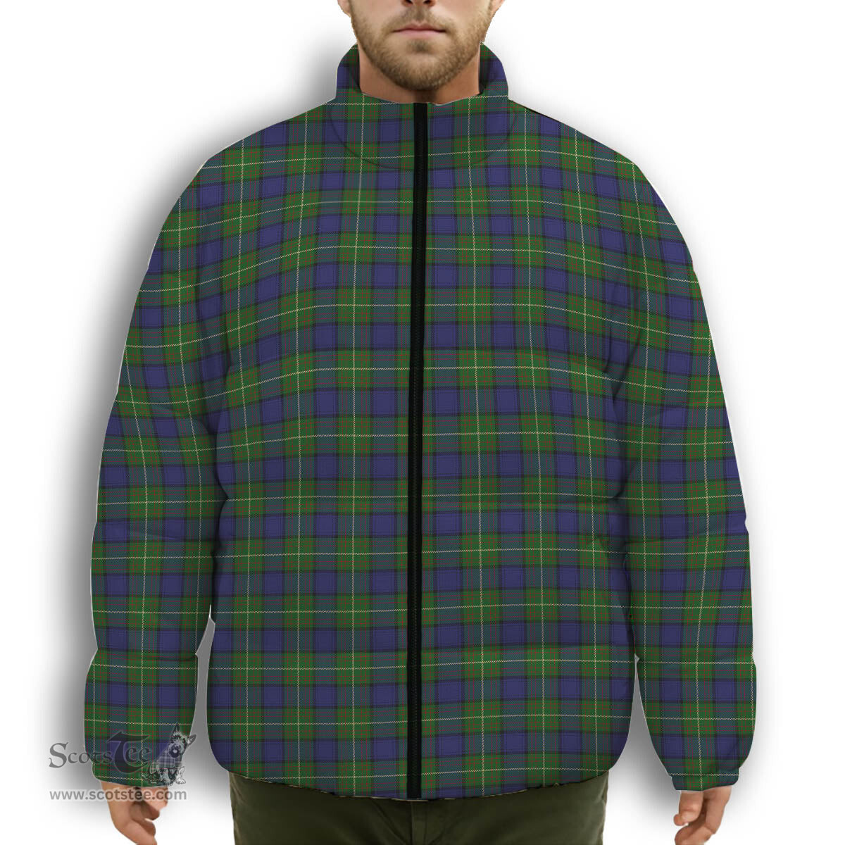 ScotsTee Shop Scottish Mulcahy Premium Tartan Collar Down Jacket Winter White Duck Down Plaid