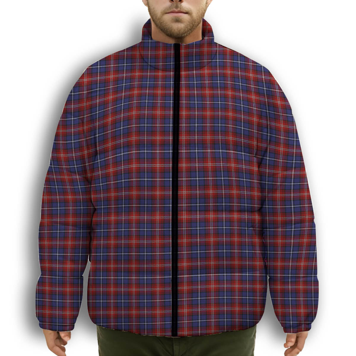 ScotsTee Shop Scottish Harris 1997 Premium Tartan Collar Down Jacket Winter White Duck Down Plaid