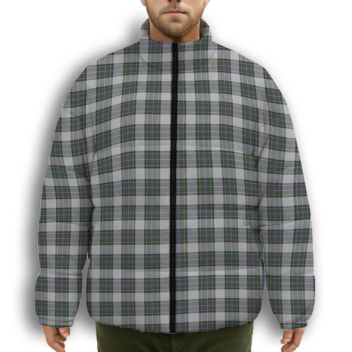 ScotsTee Shop Scottish Pritchard Premium Tartan Collar Down Jacket Winter White Duck Down Plaid