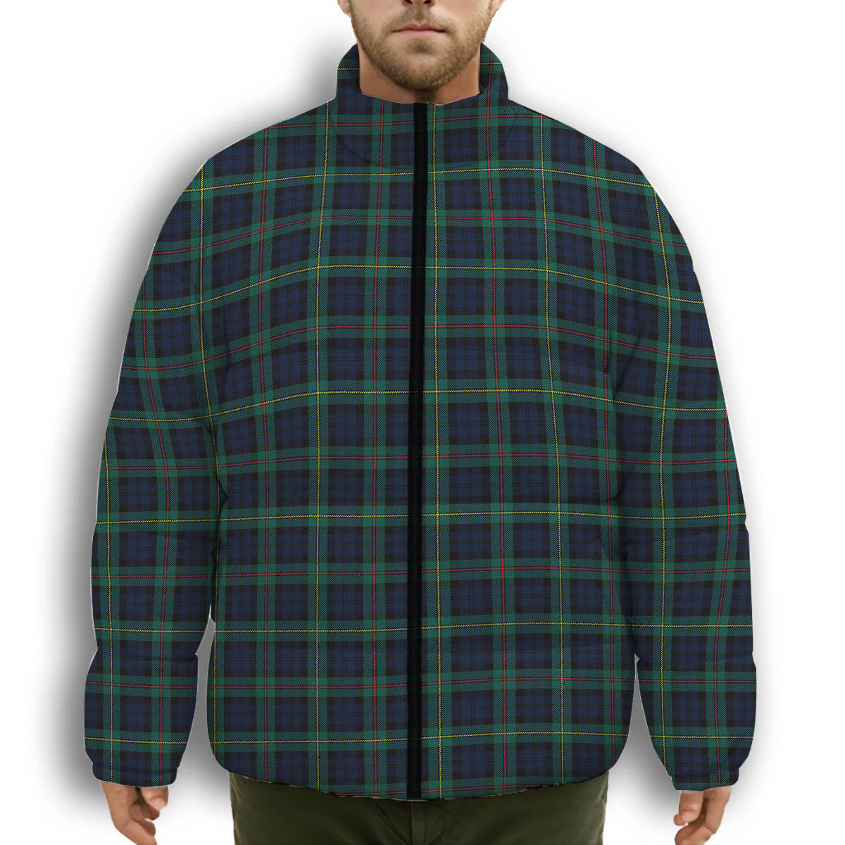 ScotsTee Shop Scottish McEwen Modern Premium Tartan Collar Down Jacket Winter White Duck Down Plaid