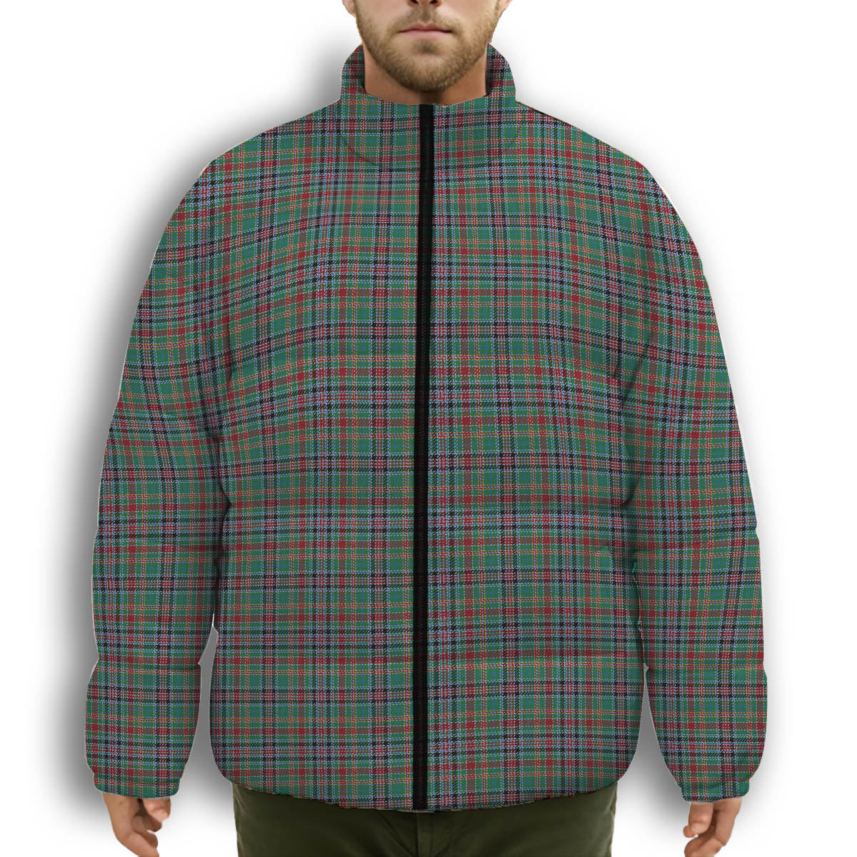 ScotsTee Shop Scottish Russell Old Ancient Premium Tartan Collar Down Jacket Winter White Duck Down Plaid