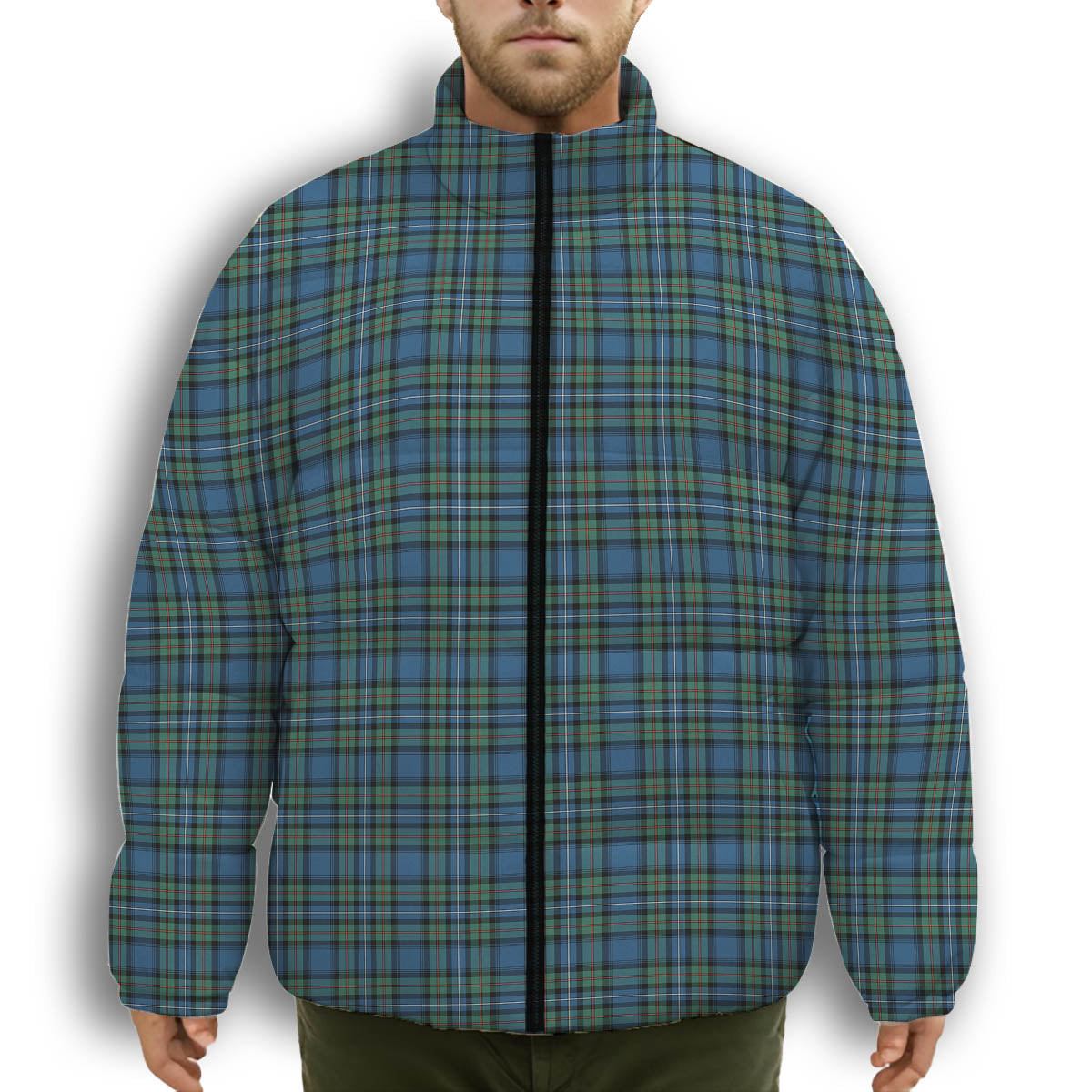 ScotsTee Shop Scottish Robertson Hunting Ancient Premium Tartan Collar Down Jacket Winter White Duck Down Plaid