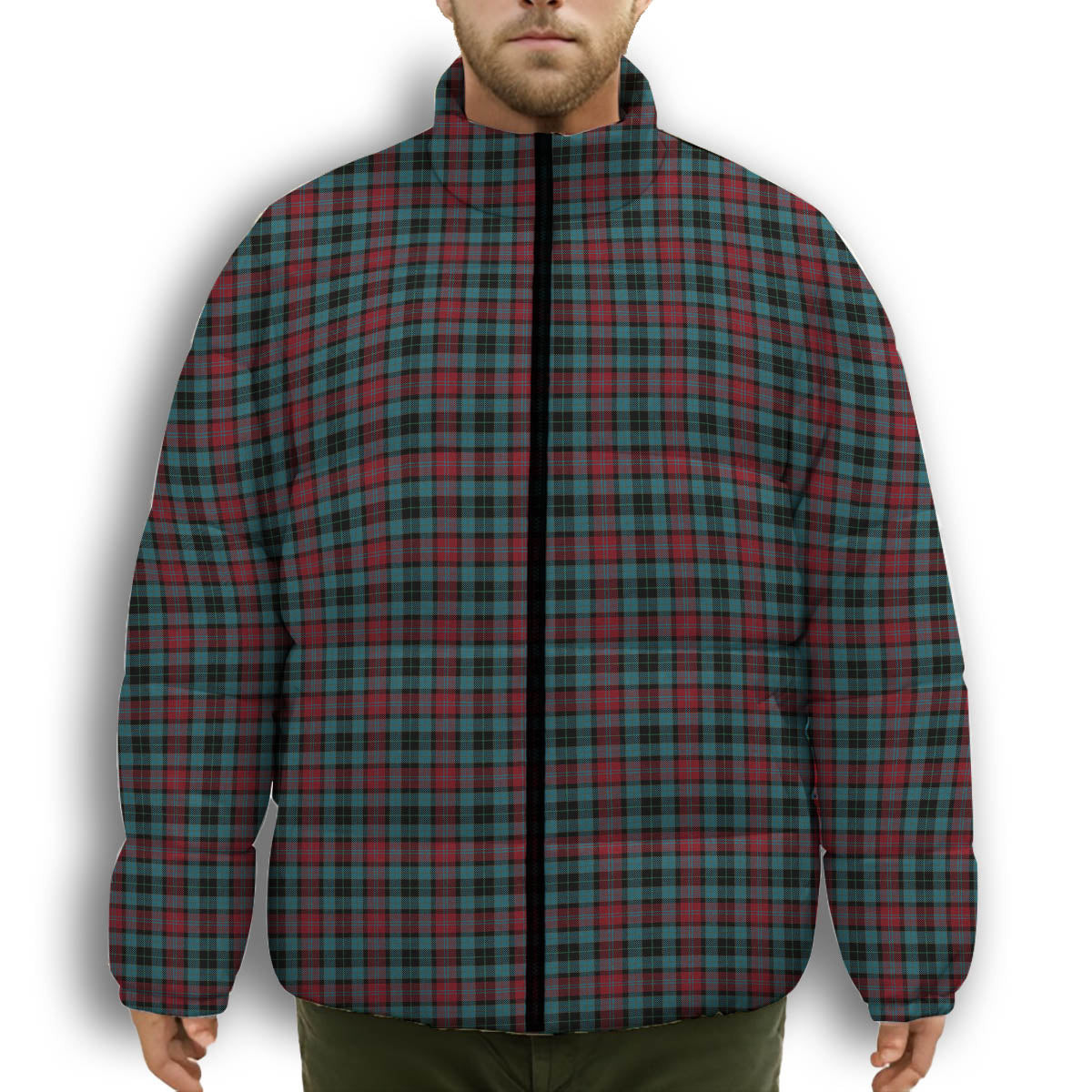 ScotsTee Shop Scottish Lindsay-McGee Ancient Clan Premium Tartan Collar Down Jacket Winter White Duck Down Plaid