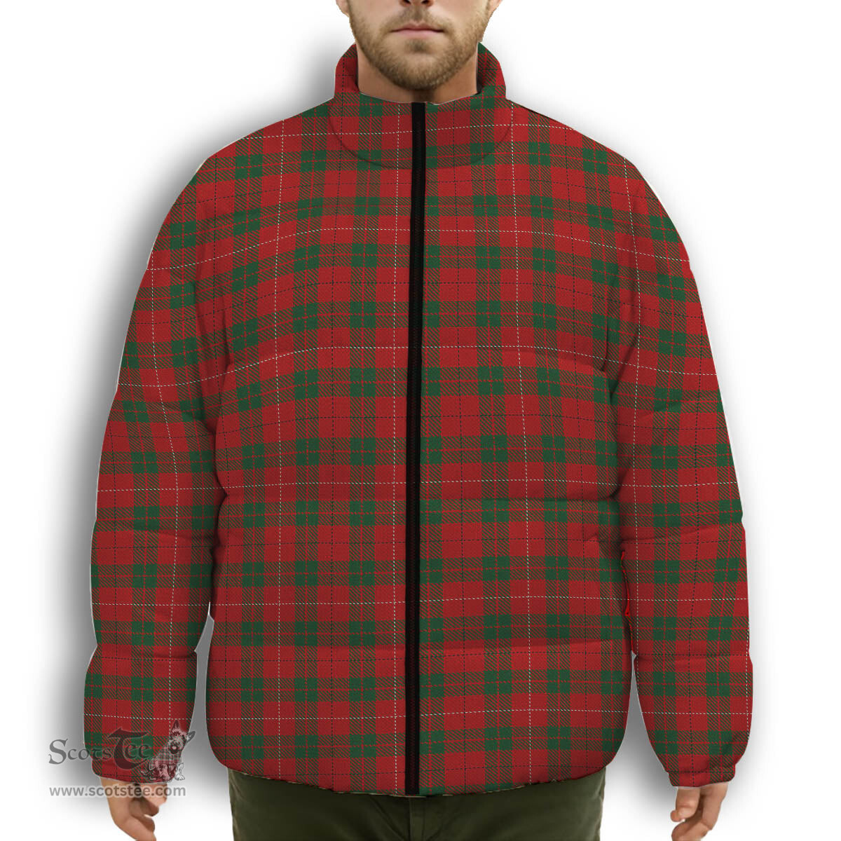 ScotsTee Shop Scottish MacKinnon 1842 Premium Tartan Collar Down Jacket Winter White Duck Down Plaid