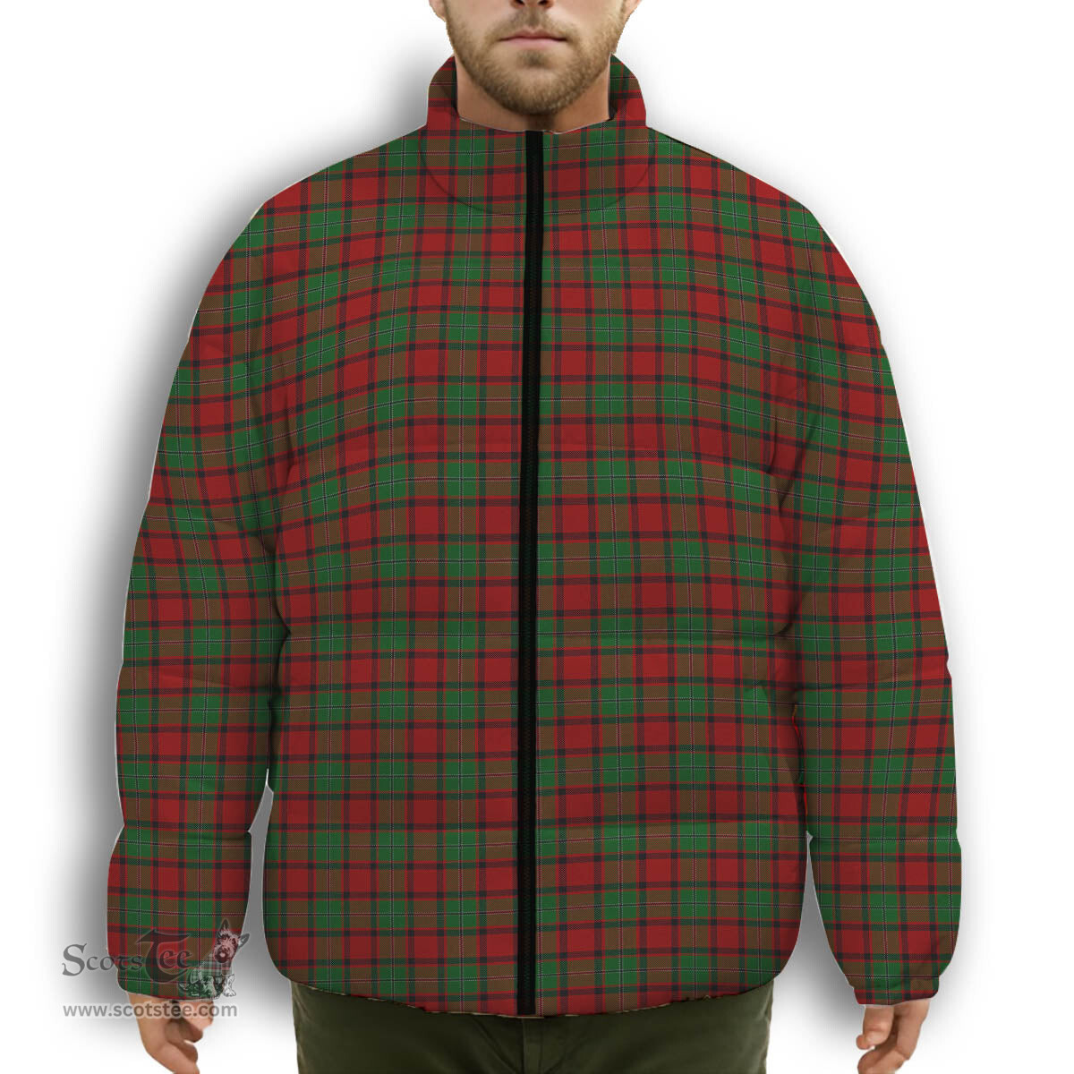 ScotsTee Shop Scottish MacPhail Premium Tartan Collar Down Jacket Winter White Duck Down Plaid