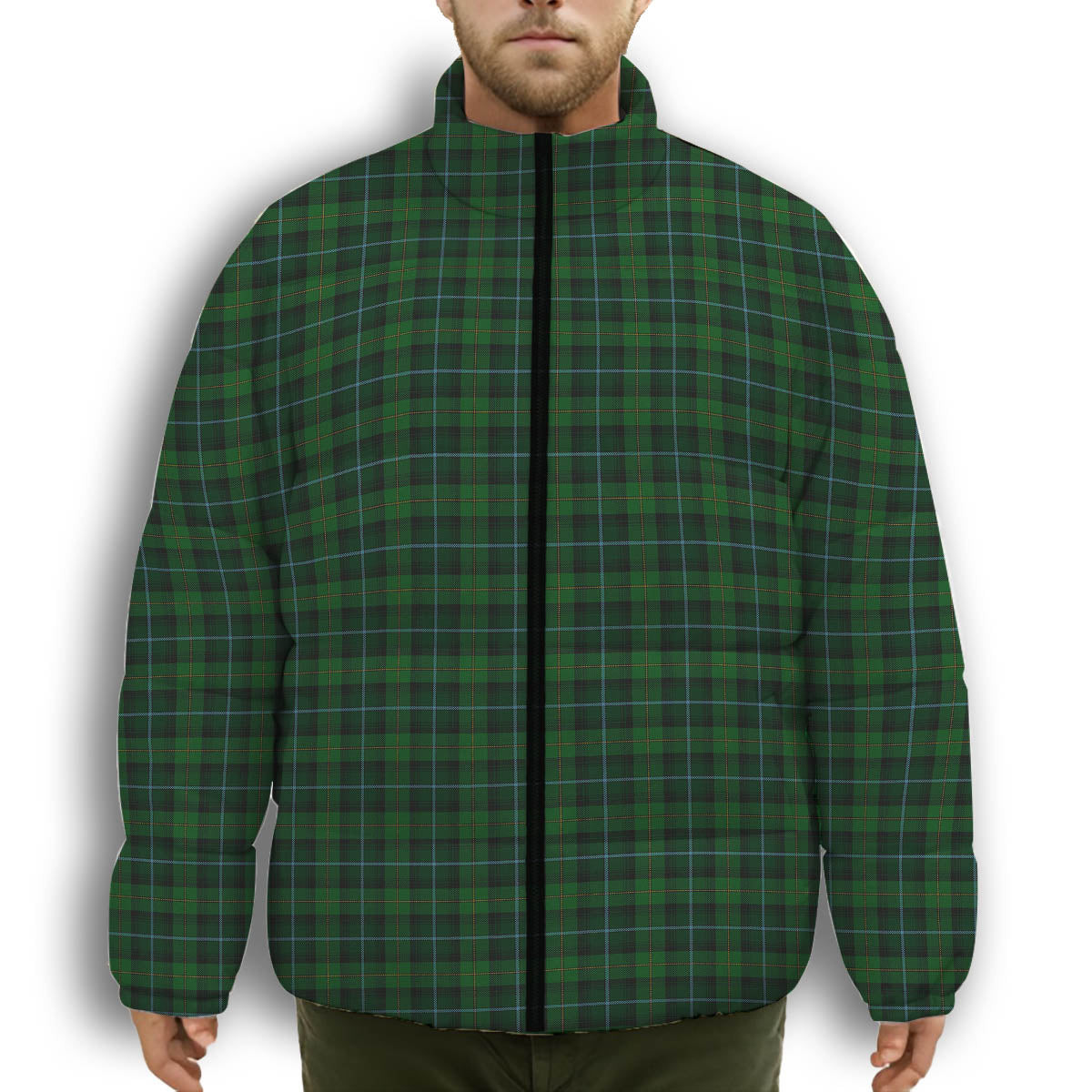 ScotsTee Shop Scottish McCandlish Hunting Green Premium Tartan Collar Down Jacket Winter White Duck Down Plaid