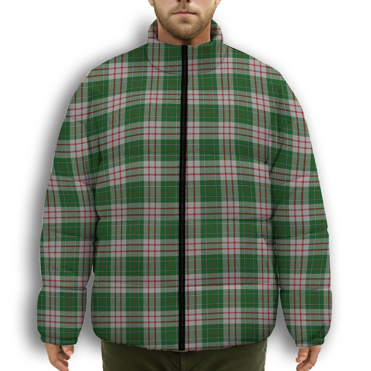ScotsTee Shop Scottish MacDiarmid Dress Premium Tartan Collar Down Jacket Winter White Duck Down Plaid