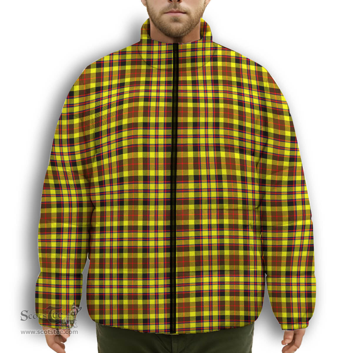 ScotsTee Shop Scottish Jardine Modern Premium Tartan Collar Down Jacket Winter White Duck Down Plaid