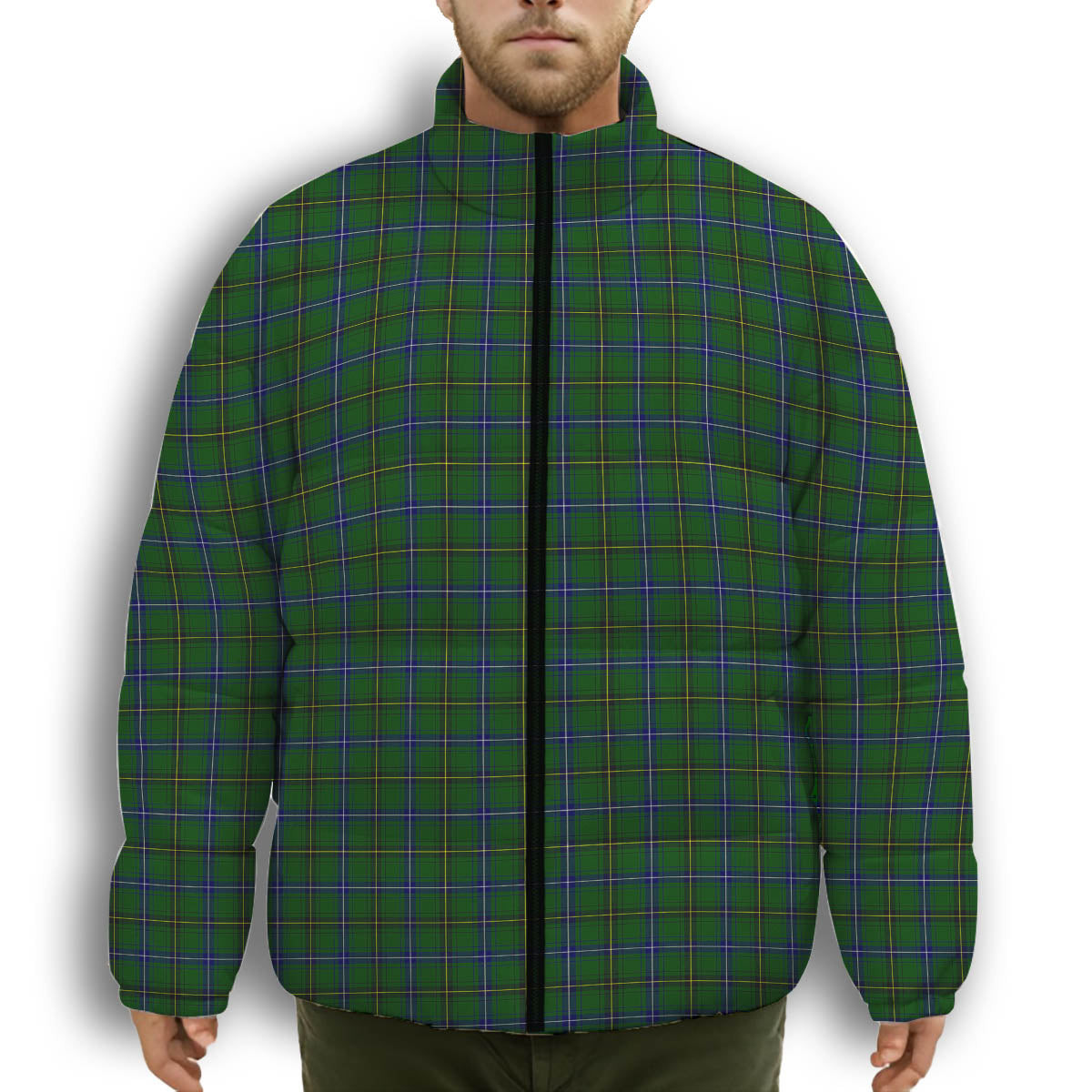 ScotsTee Shop Scottish MacKendrick Modern Premium Tartan Collar Down Jacket Winter White Duck Down Plaid