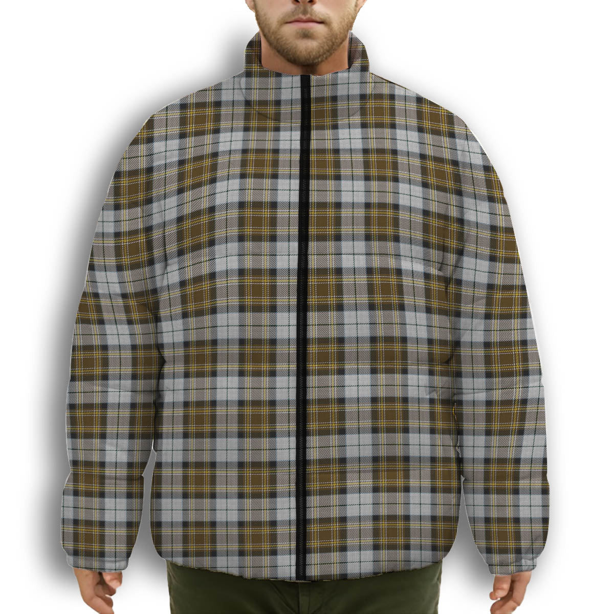 ScotsTee Shop Scottish MacKellar Dress Premium Tartan Collar Down Jacket Winter White Duck Down Plaid